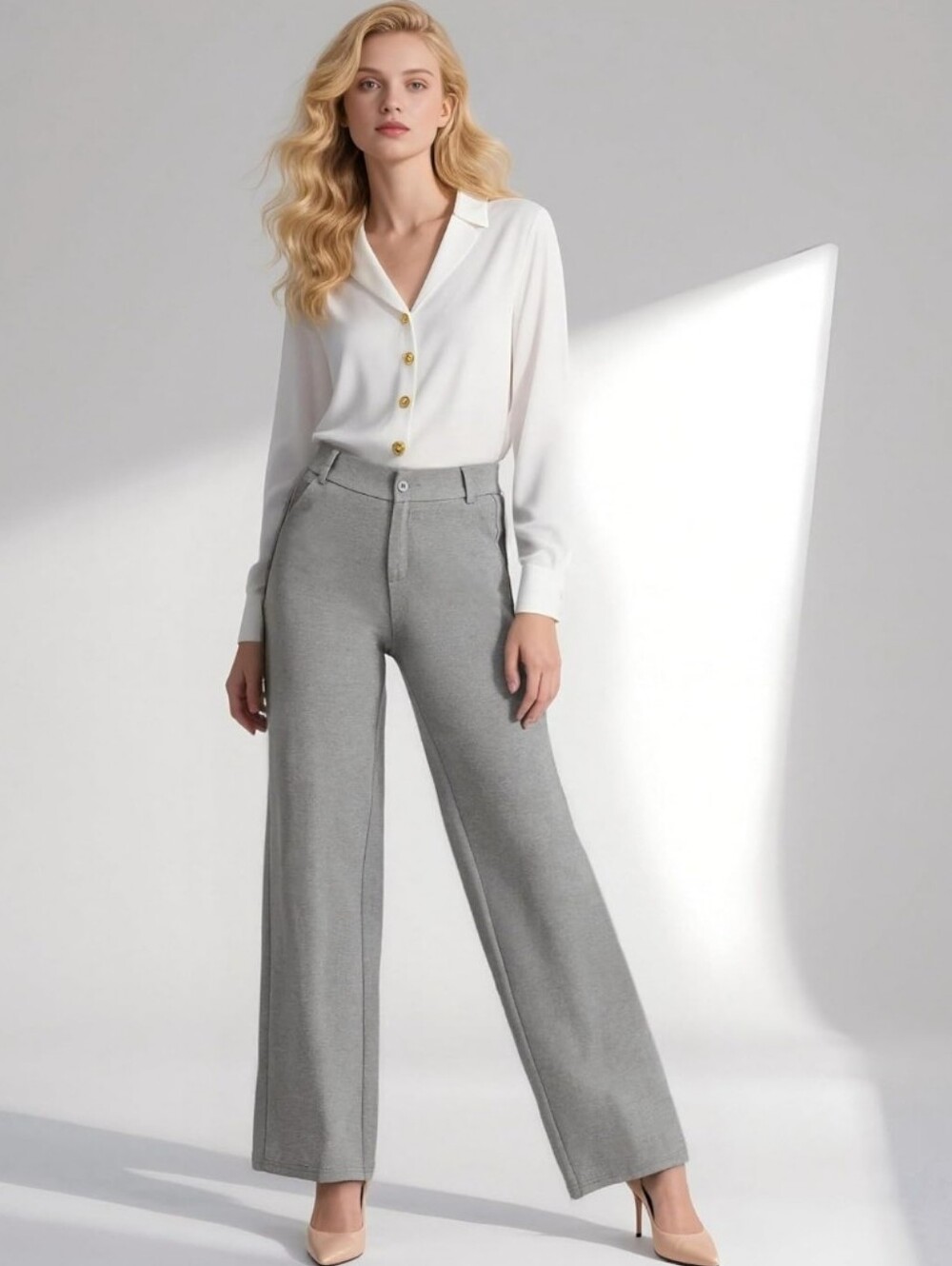High-Rise Wide-Leg Women's Pants in Gray